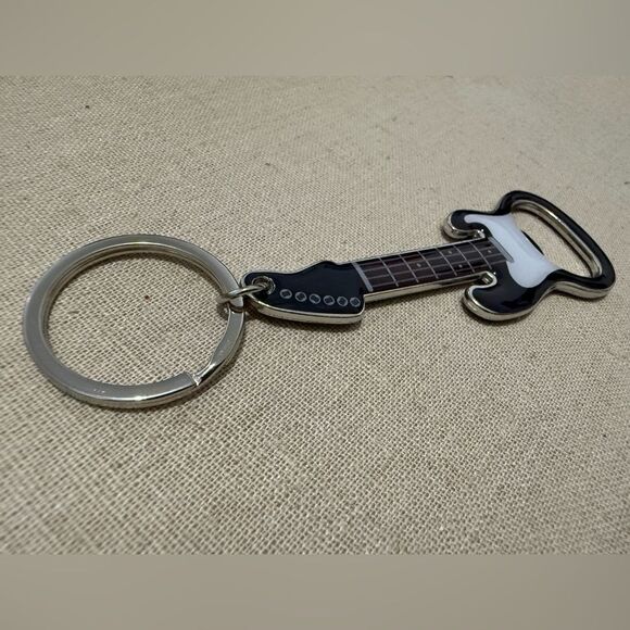 Electric Guitar Keychain Bottle Opener – Rock Music Lover Gift in Black & Silver - Picture 10 of 14